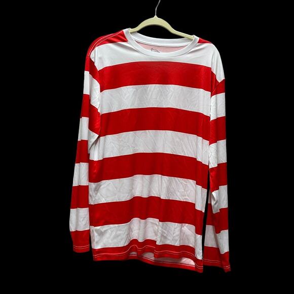 WHERE'S WALDO Red White Striped Shirt Mens XL Polyester - Picture 1 of 7